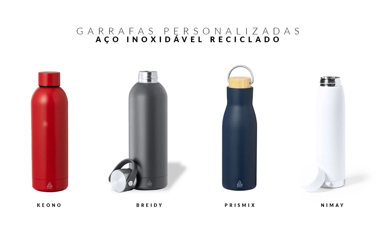 garrafas de aço inox reciclado mas variadas